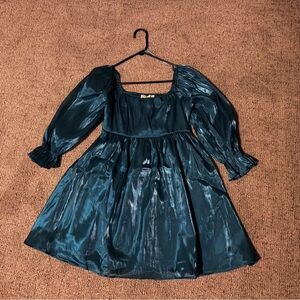 Shiny Teal Long Sleeve Dress